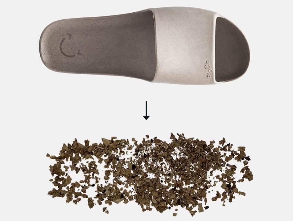 El primer calzado compostable comienza el proceso cuando se expone a las bacterias y condiciones específicas de un sistema de descomposición