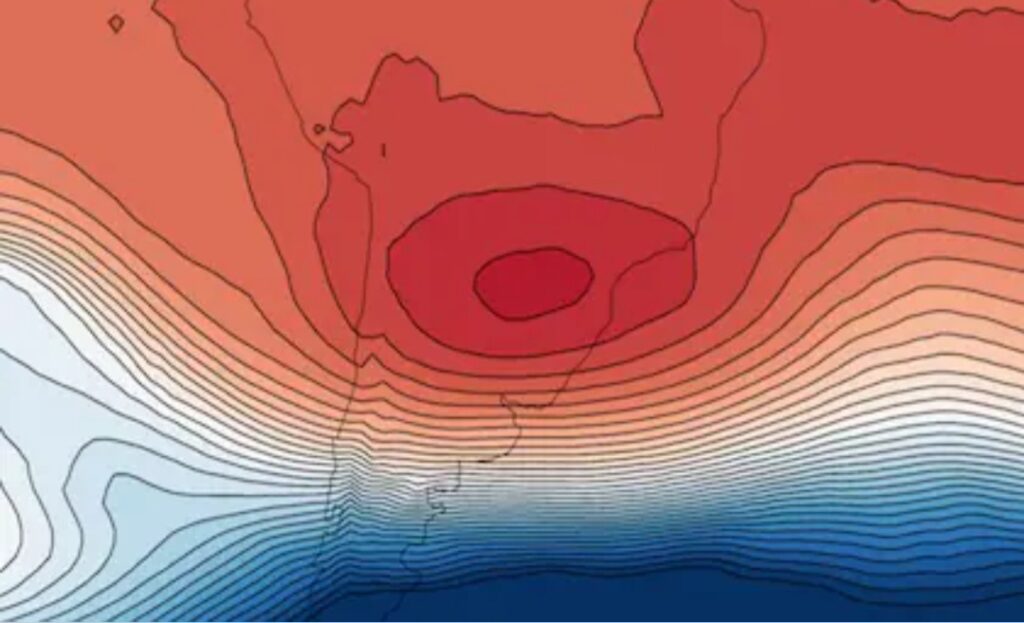 El anticiclón de bloqueo que está provocando la ola de calor entre Chile y Argentina. GFS analysis data